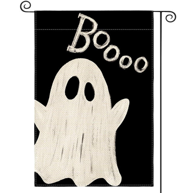 AVOIN colorlife Halloween Ghost Garden Flag 12x18 Inch Double Sided Outside, Boo Black Yard Outdoor Decorative Flag