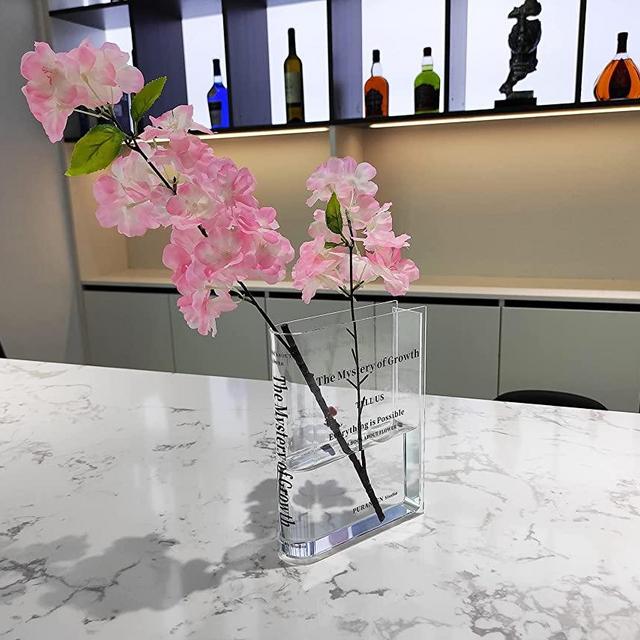 Puransen Acrylic Flower Vase for Aesthetic Room Decor - Books Style for Modern Table Shelf Home Decor Fit for Office Desk Bedroom Living Room Centerpieces (Transparent Color)