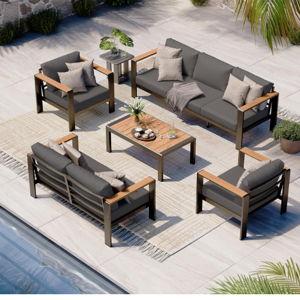 Aluminum Outdoor Patio Furniture Set with Coffee Table, 5 Piece Patio Conversation Sets with Washable Thick Cushions, Outdoor Sectional Furniture Set for Porch, Balcony, Deck, Yard, Graphite