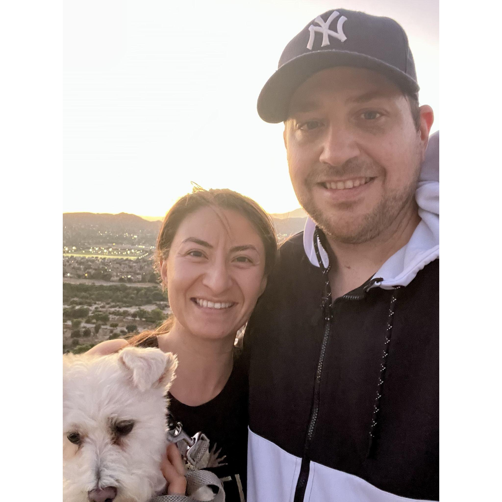 Sunset hikes with their nephew Spike.