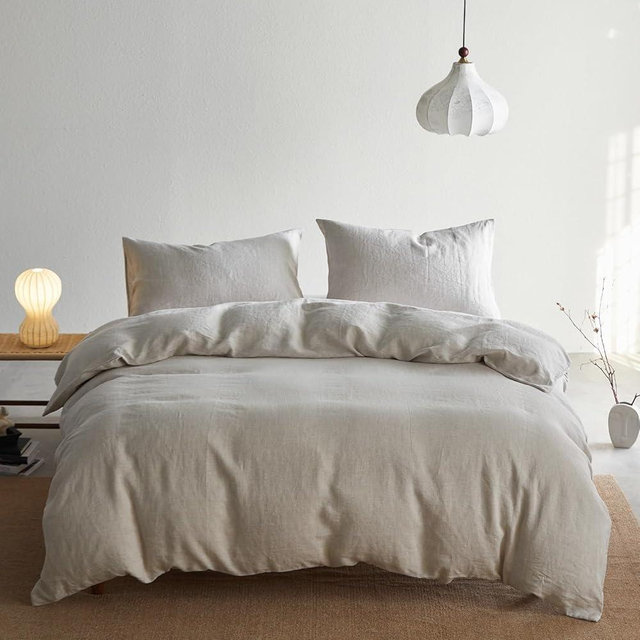 pinéllia 100% Linen Duvet Cover Set, King Duvet Cover Linen Bedding Set 3pcs (1 Duvet Cover, 2 Pillowcases) with Button Closure, Breathable Soft Bed Set for Hot Sleepers, Natural (King)