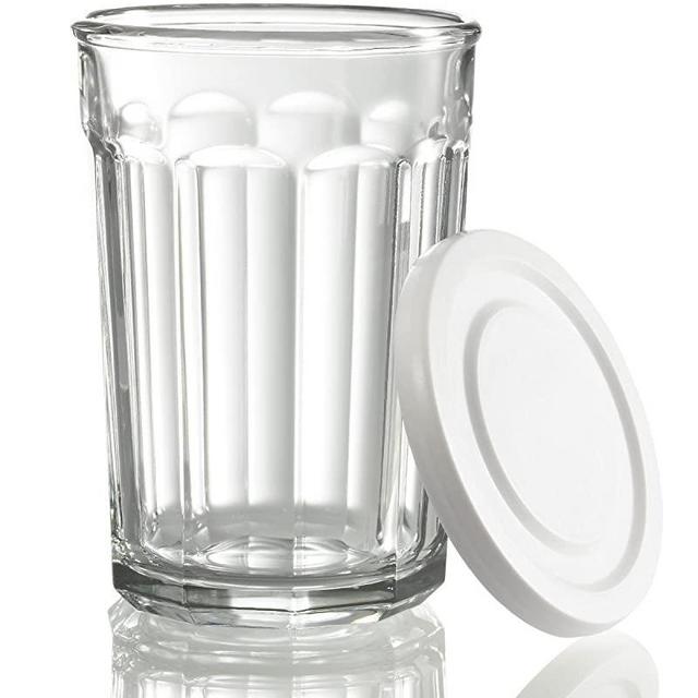 Luminarc Arc International Working Glass Storage Jar/Cooler with White Lid (Set of 4), 21 oz, Clear
