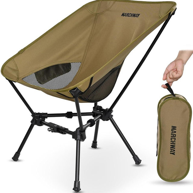 MARCHWAY Lightweight Folding Camping Chair with Spring Lock, Stable Compact Portable for Outdoor Camp, Travel, Beach, Picnic, Festival, Hiking, Backpacking (Lowback Khaki)