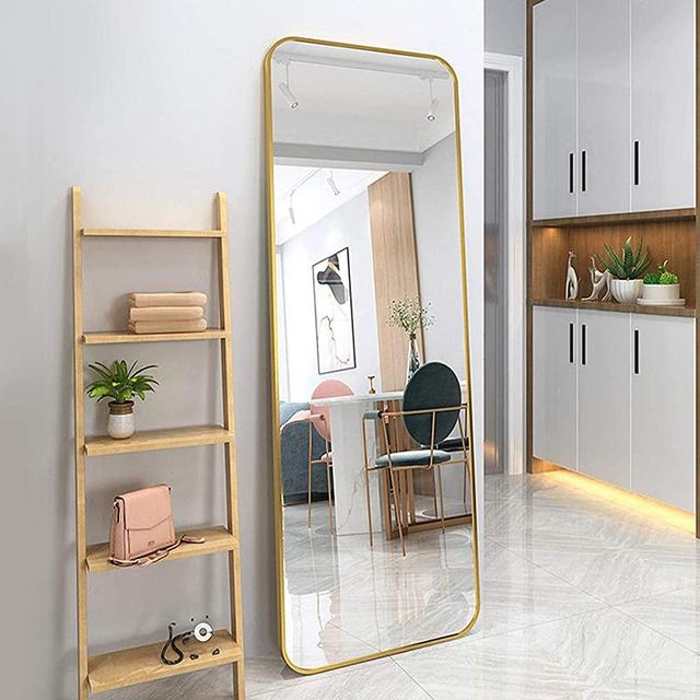 65×22" Full Length Mirror, Rounded Corner Floor Mirror, Standing Mirror, Full Body Mirror, Large Mirror, Floor Length Mirror, Wall Mirror, Al-Alloy Thickened Frame -Gold