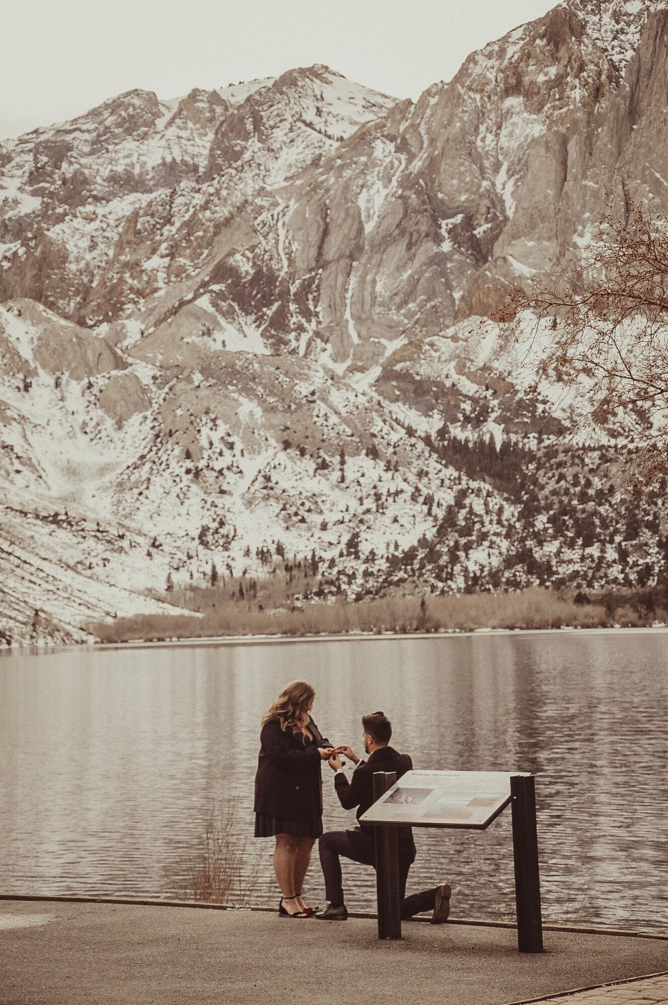 Win proposing at Convict Lake.