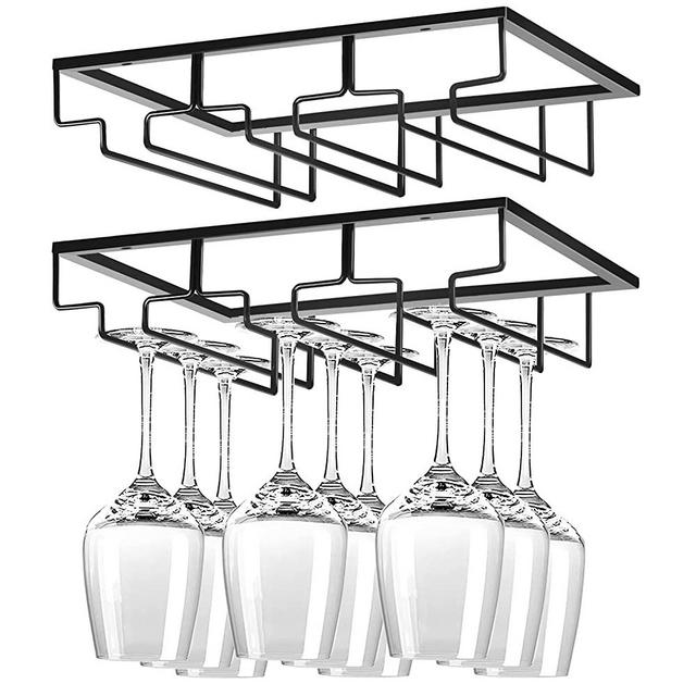Wine Glass Holder Under Cabinet,2 Pack Wine Stemware Holder,Wine Glass Rack,3 Rows Black Metal Wine Glasses Hanger,Wine Glass Holder Storage Under Shelf,Wine Glass Rack for Kitchen Bar
