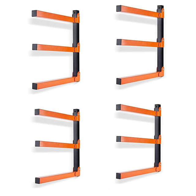 Ultrawall Wall Mount Wood Organizer and Lumber Storage Metal Rack with 3-Level - Indoor & Outdoor Use, 4 Pack