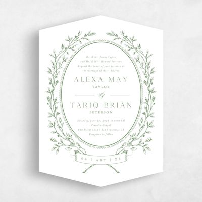 Green Diamond Wedding Invitation - Hetherton Portrait