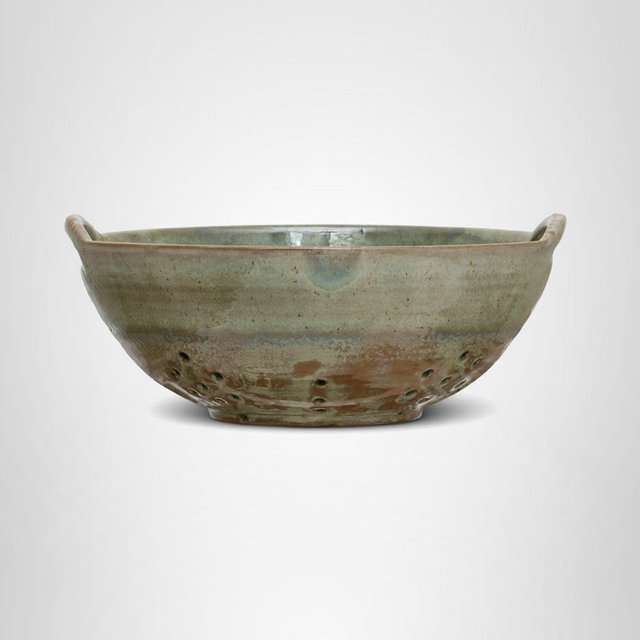 Creative Co-Op Stoneware Berry Bowl with Handles, Aqua Reactive Glaze