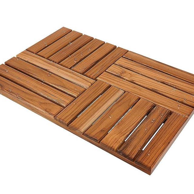 Utoplike Teak Wood Bath Mat, Wooden Shower Mat for Bathroom, 24 x 16 inch Non Slip Wood Floor Sturdy Mat for Inside Shower Luxury Spa Home or Outdoor