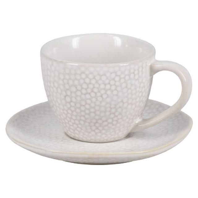 Serene Stoneware Cup & Saucer, Cream, Set of 4