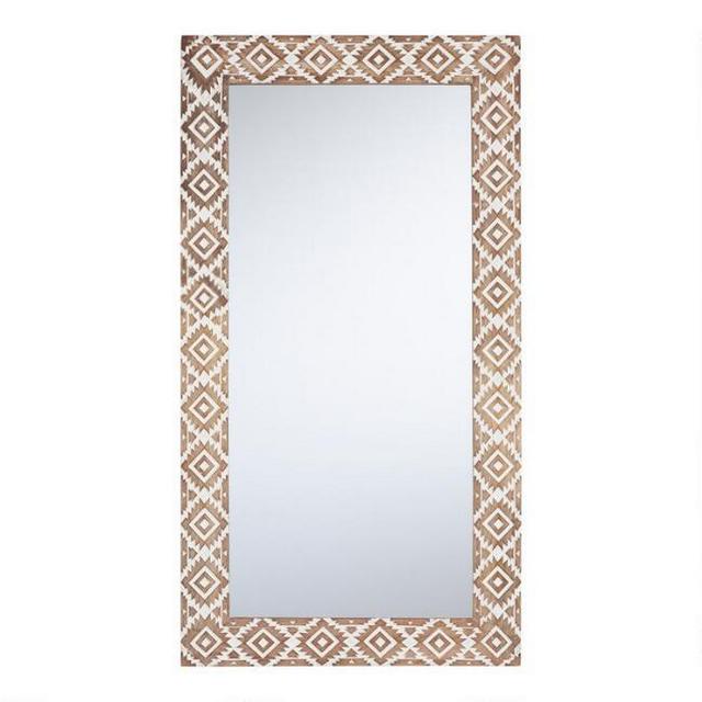 Natural And White Carved Wood Southwest Mirror