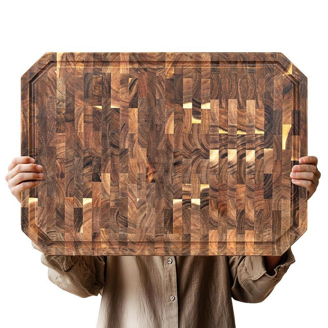 Utoplike Large Acacia Wood Cutting Board 22" x 16", End Grain Butcher Block with Juice Groove and Handles, Reversible Chopping Board for Meat, Vegetables, and Cheese, Thick 1.4"