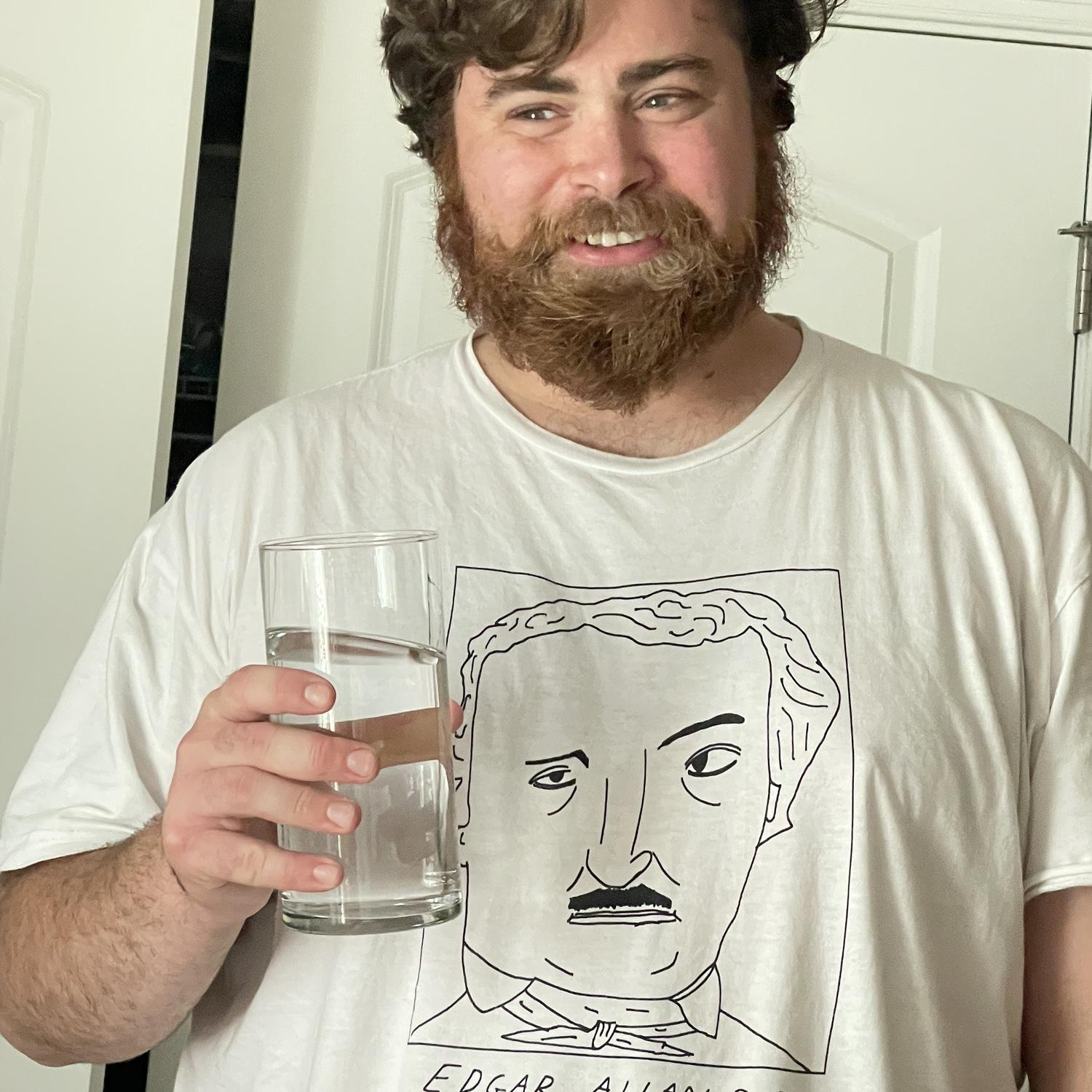 he needed a vase of water to quench his thirst? because it was the one big enough for his hands?