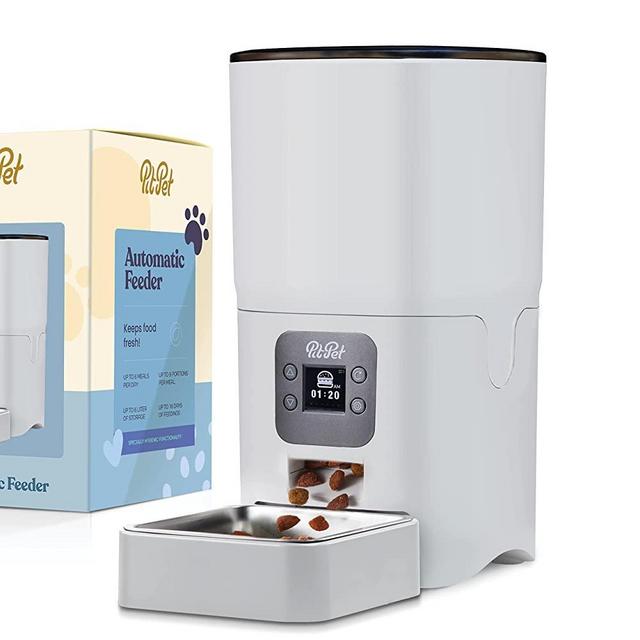Smart Automatic Cat Feeder - 6-L Reliable Cat Food Dispenser with Display LCD Screen for Easy Set Up - Portion Control Automatic Dog Feeder with Desiccant Bag Keeps Dry Food Fresh - 10s Voice Recorder