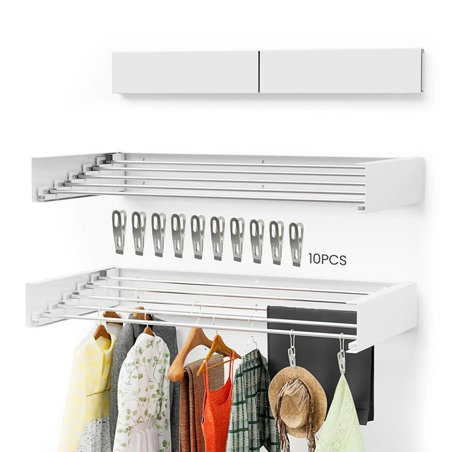 Ascend Lifestyle Wall Mounted Clothes Drying Rack Foldable - 31.5" Wide Clothes Dryer Rack for Indoor/Outdoor- Laundry Drying Rack with 5 Aluminum Rods&10 Clothing Pins-80lbs Capacity
