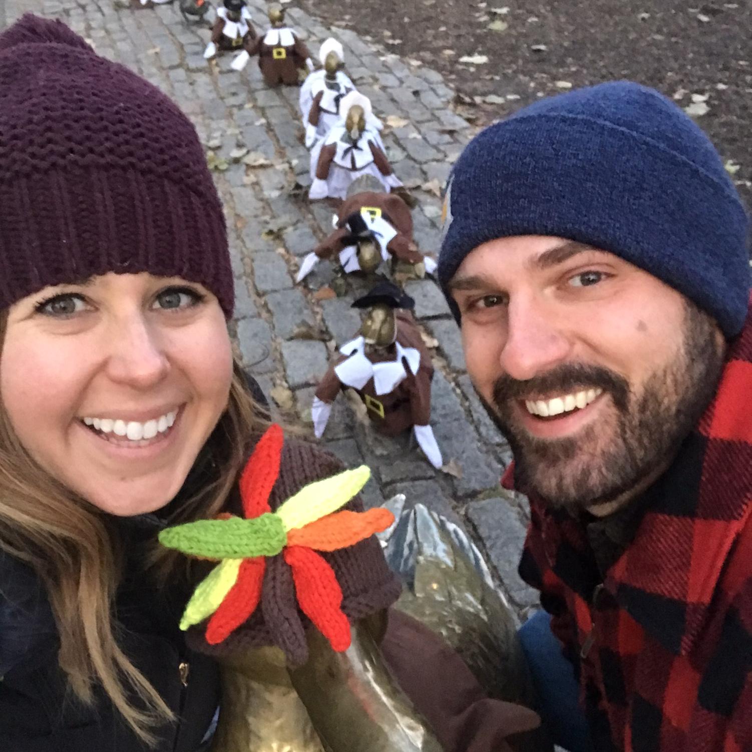 Those aren't pilgrims, those are the ducklings dressed as pilgrims! Make Way for Ducklings at Thanksgiving in Boston!