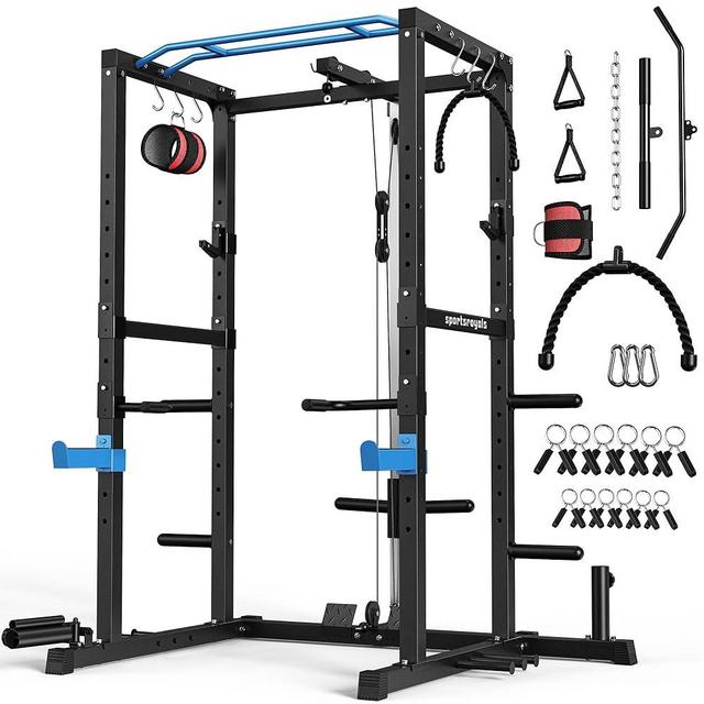 Sportsroyals Power Cage,1600lbs Multi-Function Power Rack with Adjustable Cable Crossover System and More Training Attachment, Weight Cage for Home Gym