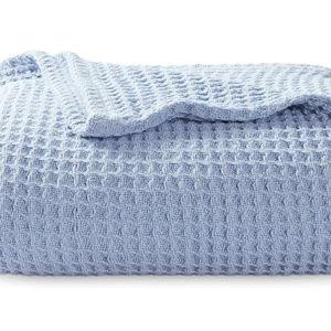 Bedsure Gentlesoft 100% Cotton Blanket Twin XL Size for College Dorm - Breathable and Soft, Waffle Weave Twin Blanket for Summer, Dorm Room Essentials, Sky Blue, 66x90 inches