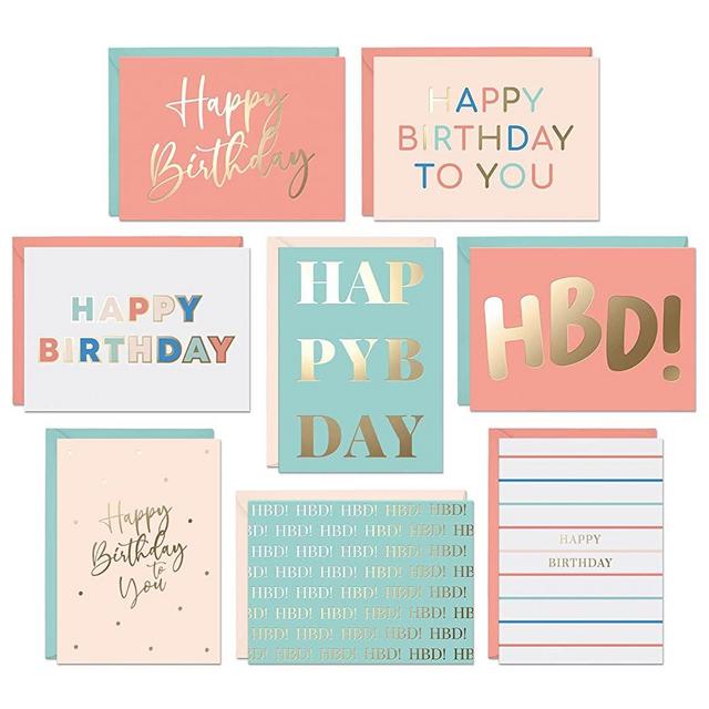 Sweetzer & Orange Set of 24 Gold Foil Bulk Birthday Cards Assortment – Bulk Happy Birthday Card with Envelopes Box Set – Assorted Blank Birthday Cards for Women, Men, and Kids in a Boxed Card Pack