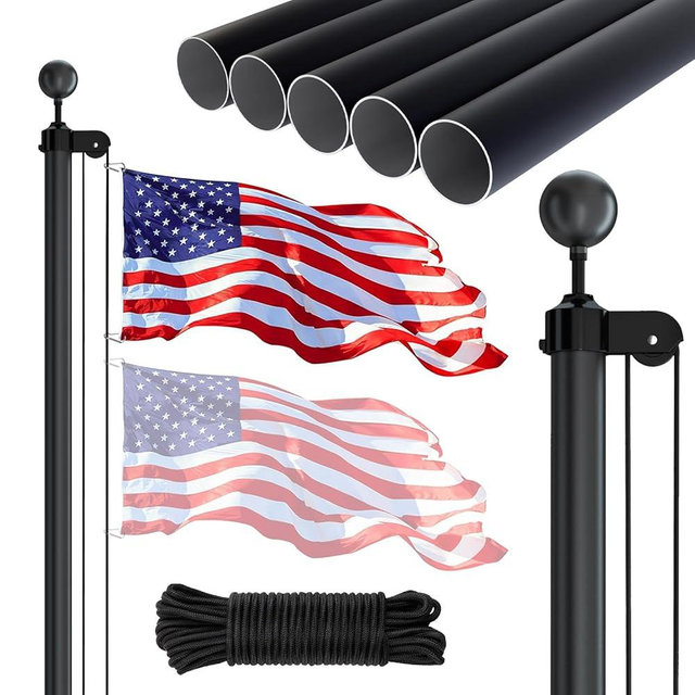NELXINJO 20FT Heavy Duty Flagpole Kit for Yard,14 Gauge Flag Pole for Outside In Ground, Extra Thick Outdoor Flag Poles with 3x5 American Flag for Residential or Commercial(20FT, Black)