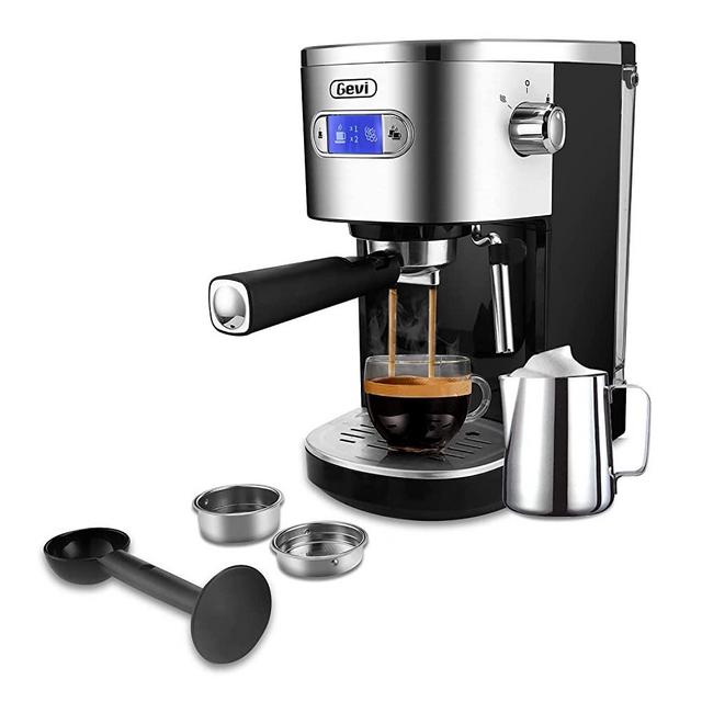 Gevi Espresso Machines 20 Bar Fast Heating Automatic Cappuccino Coffee Maker with Foaming Milk Frother Wand for Espresso, 1.2L Removable Water Tank, Double Temperature Control System 1350W, Black