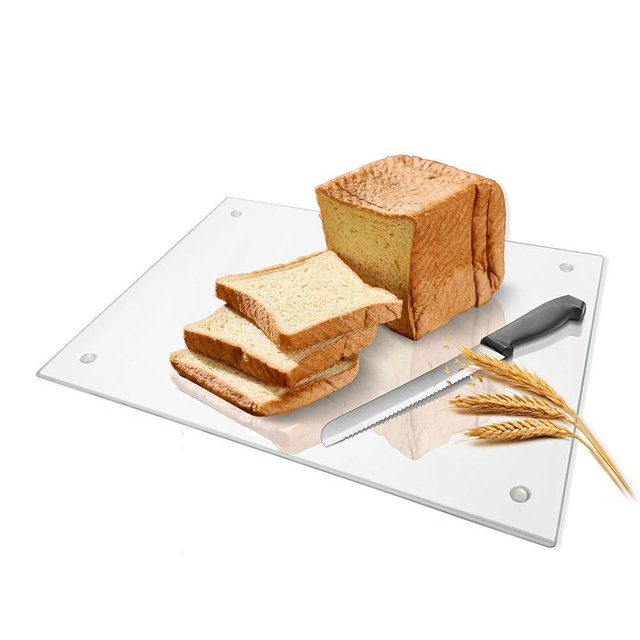 Small Glass Cutting Board,Clear Tempered Glass for Kitchen 1 Pcs (8"x12"),with Rubber Feet,Non-Slip,Durable Shatter Resistant,Dishwasher Safe,Scratch Resistant,Heat Resistant