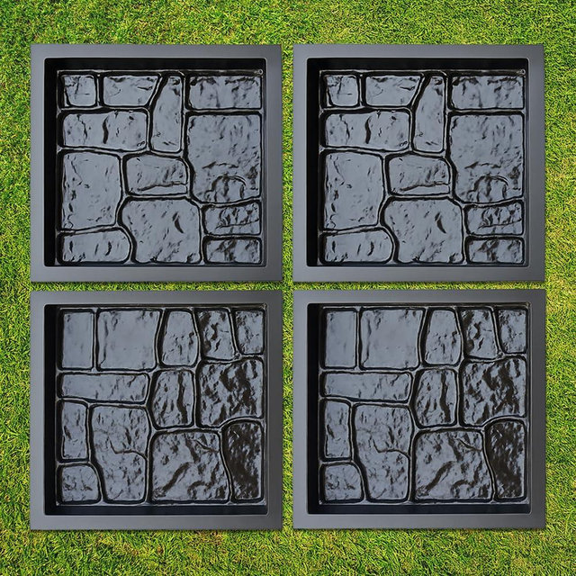 Betonex 4 pcs Plastic ABS 2mm Cement Mold - Paver Mold Reusable - Casting Pathmaker Garden Pathmate Pavement Precast Concrete Molds and Forms Walkway