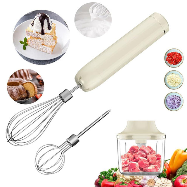Hand Mixer, Electric Whisk,Handheld Mixer Electric, Hand Held Mixers, Cordless Hand Mixer, Mini Mixer,Rechargeable Hand Mixer and Whisker,Food Chopper,Food Processor for Cooking, 4-Speed,10Oz