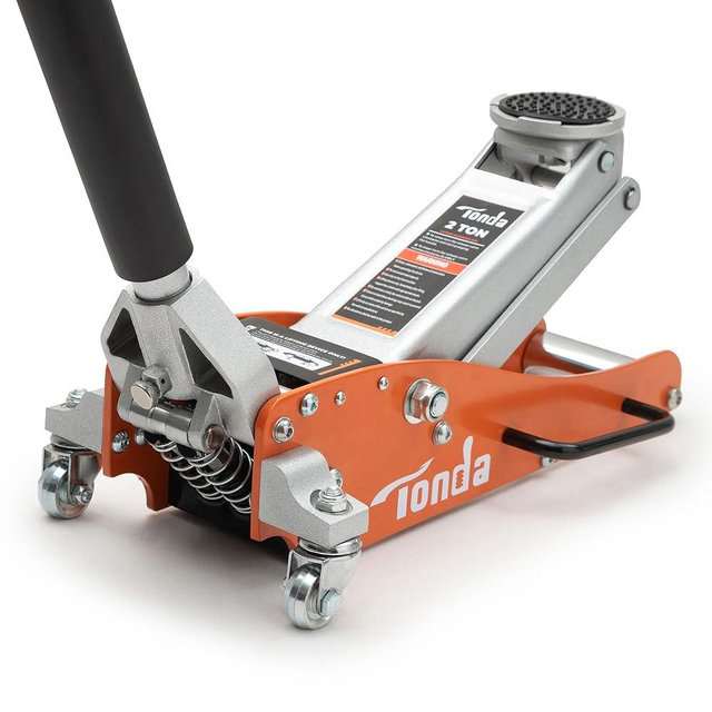 TONDA Low Profile Floor Jack, 2 Ton Aluminum and Steel Hydraulic Car Jack with Dual Pump System, Rapid Lift, Orange
