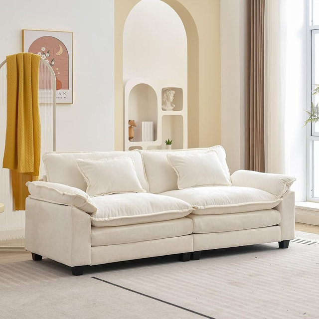Oprisen 86" Modular Sectional Sofa, Comfy Cloud Couch Sectional Sofa, Chenille Sofa Sleeper Deep Seat Sofa with Throw Pillows for Living Room (Beige White, 86"- Loveseat)