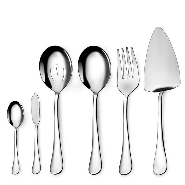 Serving Utensil Set,6piece Serving Utensil Setwith Serving Spoons，Serving Forks，Serving Tongs Soup Ladle and Pie Server Buffet Catering Serving Utensils,Dishwasher Safe (5.5-11Inch-Serving Set-6pcs)