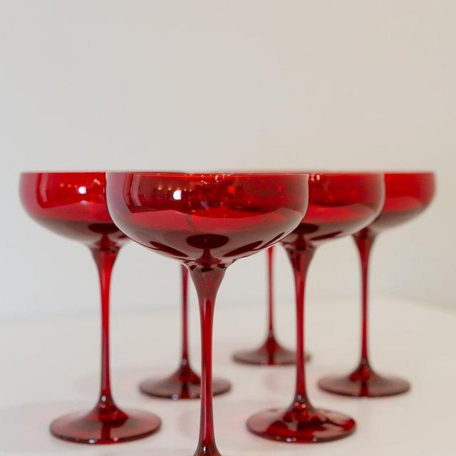 Estelle Colored Champagne Coupe Stemware - Set of 6 {Red}