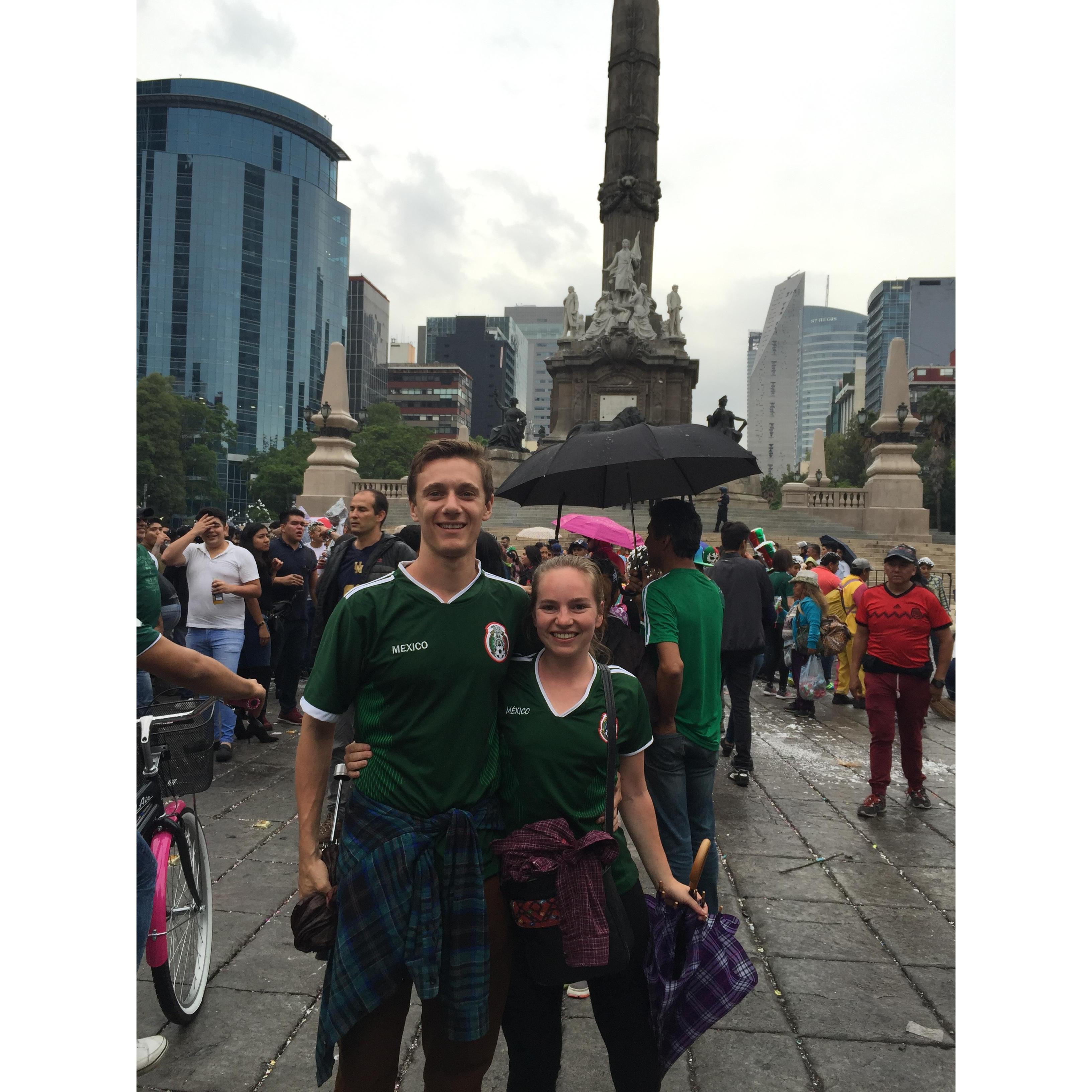 Mexico City celebrating Mexico's win over Germany at the 2018 world cup