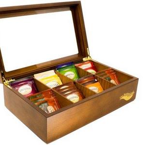 8 Compartment Wooden Tea Box with Glass Lid
