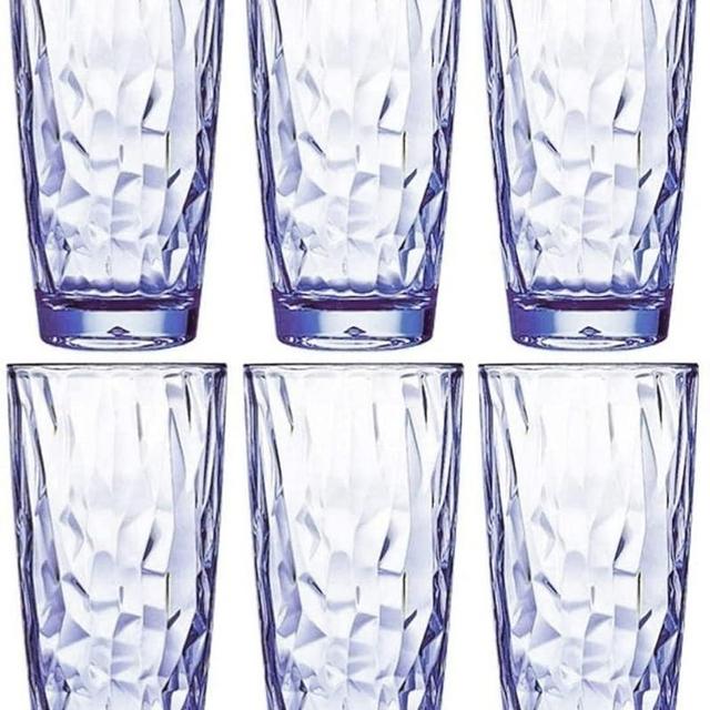 VEILEDGEM [Look like Glass 15 Oz 6-Piece Unbreakable Drinking Glasses Tritan Plastic Tumblers Dishwasher Safe BPA Free Acrylic Juice Glasses Highball Water Glasses (Blue)