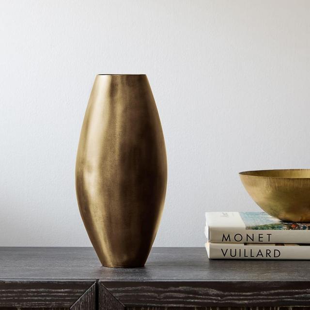 Organic Metal Vases, Large Vase, Light Brass, Sheet Metal, 13.25 Inches