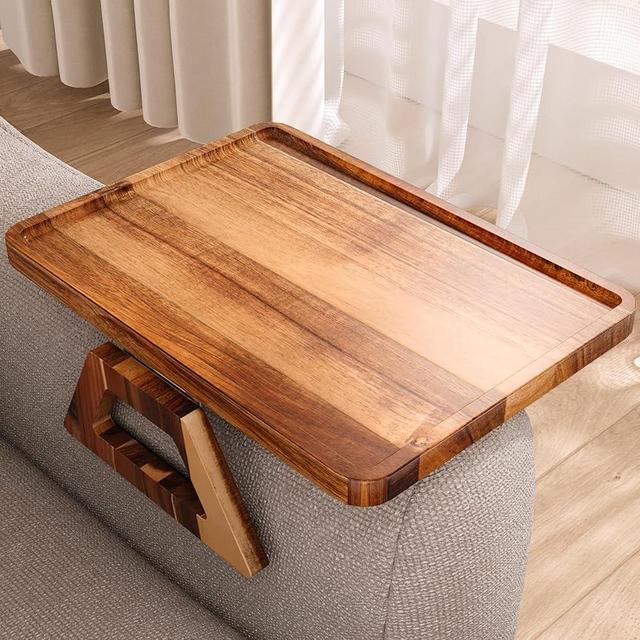 Danfoxer Acacia Wood Couch Arm Tray,Folding Sofa Armrest Tray,Couch Arm Table Clip-On Couch Desk for Drinks, Snacks,Phone,Remote Control