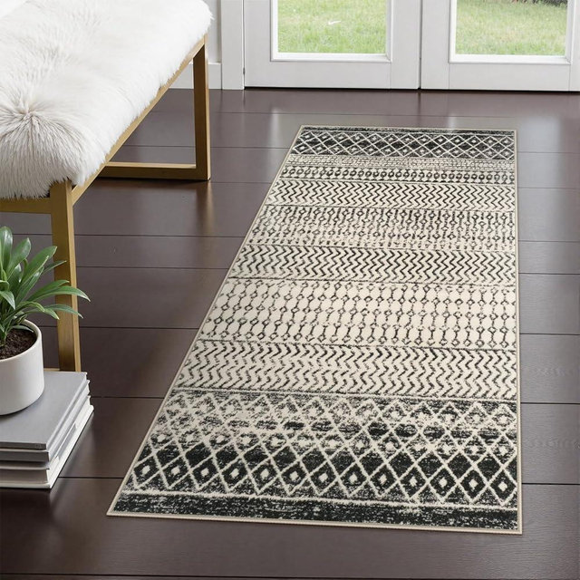 Nailttos Moroccan Washable Rug for Entryway, 2x4 Black Distressed Non-Slip Door Mat Indoor Entrance, Soft Low-Pile Accent Rug Boho Area Rug for Bedroom Bathroom Kitchen