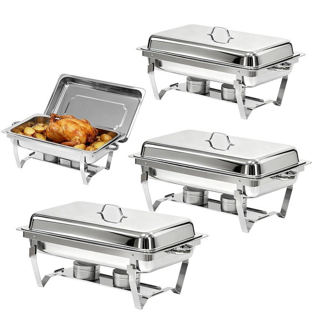 4-Pack Chafing Dishes for Buffet with Full-Size Pans, 9QT Chafing Dish Sets, 304 Stainless Steel Buffet Servers and Warmers,Food Warmers for Parties & Dinners, Warming Trays for Buffets Party,Silver