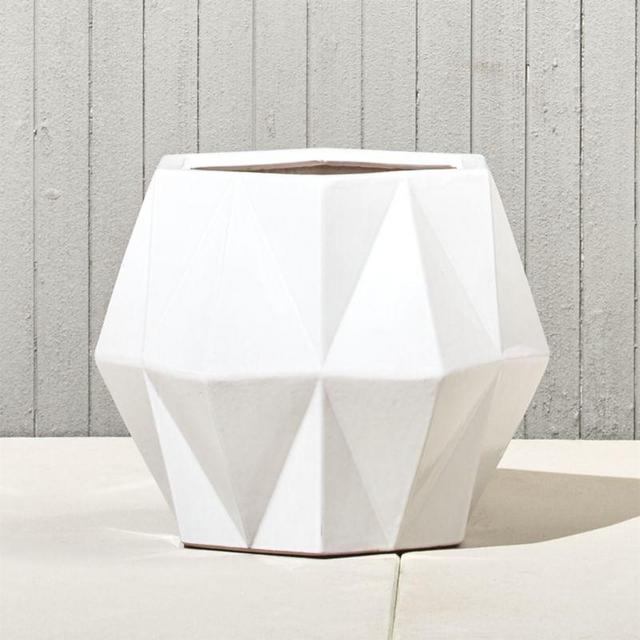 CB2 Isla Small White Geometric Planter