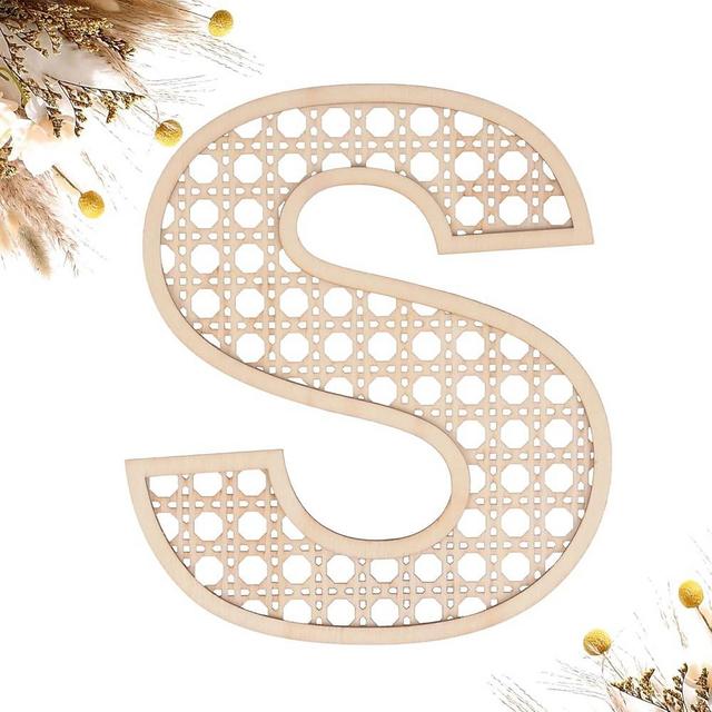 Wooden Rattan Letters 8 inch Wood Letters S for Wall Decor Crafts Boho Nursery Decor for Baby Shower Wedding Bedroom Name Signs Large Rustic Letter Home Decoration