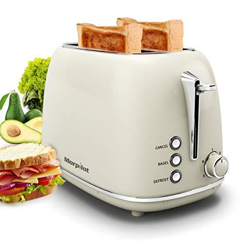 2 Slice Toaster, Compact Bread Toasters with 6 Browning Settings, 1.5 In Extra Wide Slots, Stainless Steel Housing, Bagel/Defrost/Cancel Function, Removable Crumb Tray, 825W for Breakfast Bread -Beige