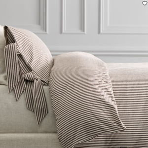 Pierce & Ward Cotton Linen Stripe Duvet Cover & Shams - Brown Full/Queen