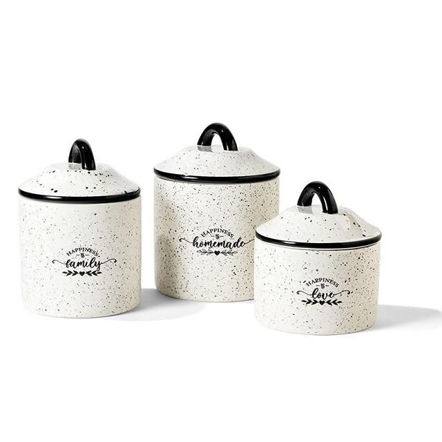 American Atelier Canister Set 3-Piece Ceramic Jars in Small, Medium, Large with Airtight Lids for Cookies, Candy, Coffee, Flour, Sugar, Rice, Pasta, Cereal & More (Homemade Happiness)