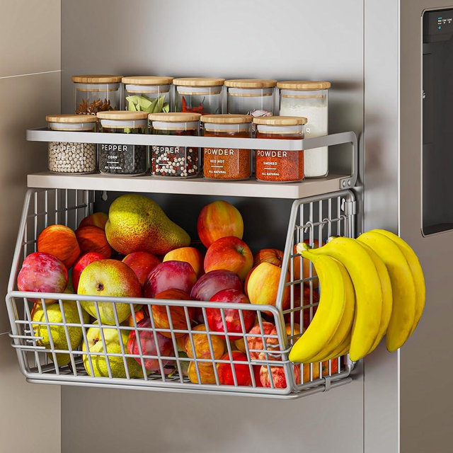 Clothink Magnetic Shelf for Fridge,Onion and Potato Spice Snacks Fruit and Vegetable Storage and Organizer,Hanging Wire Basket for Pantry,Kitchen Counter,RV and Laundry