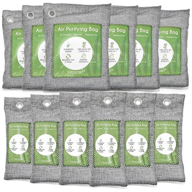 12 Pack Bamboo Charcoal Air Purifying Bag, Activated Charcoal Bags Odor Absorber, Moisture Absorber, Natural Car Air Freshener, Shoe Deodorizer, Odor Eliminators For Home, Pet, Closet (6x50g, 6x150g)