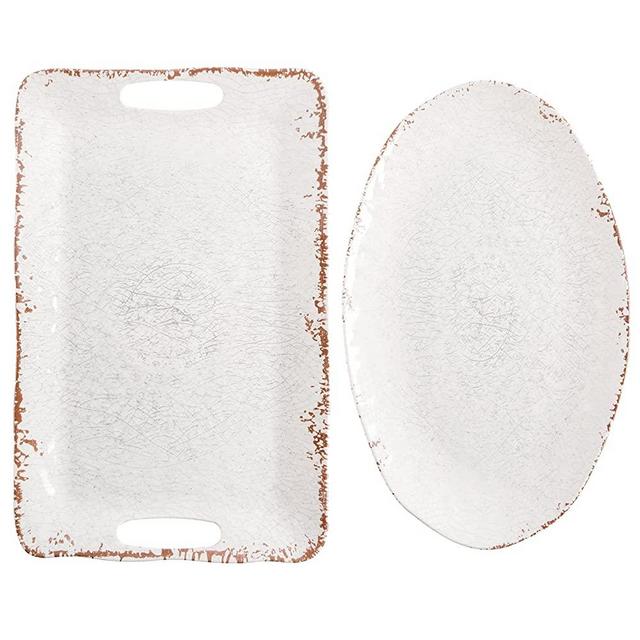 Laurie Gates by Gibson Mauna Melamine 2 Piece 18.7'' & 18'' Serving Tray Set – Ice White (135401.02)