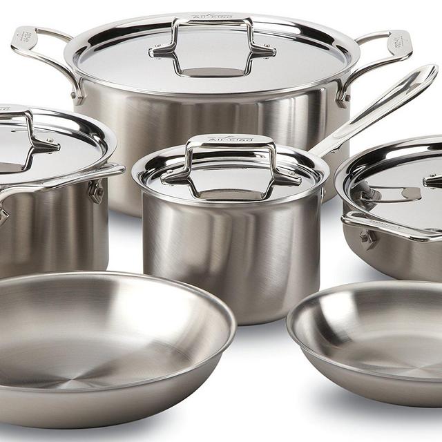 All-Clad Brushed D5 Stainless Cookware Set, Pots and Pans, 5-Ply Stainless Steel, Professional Grade, 10-Piece - 8400001085