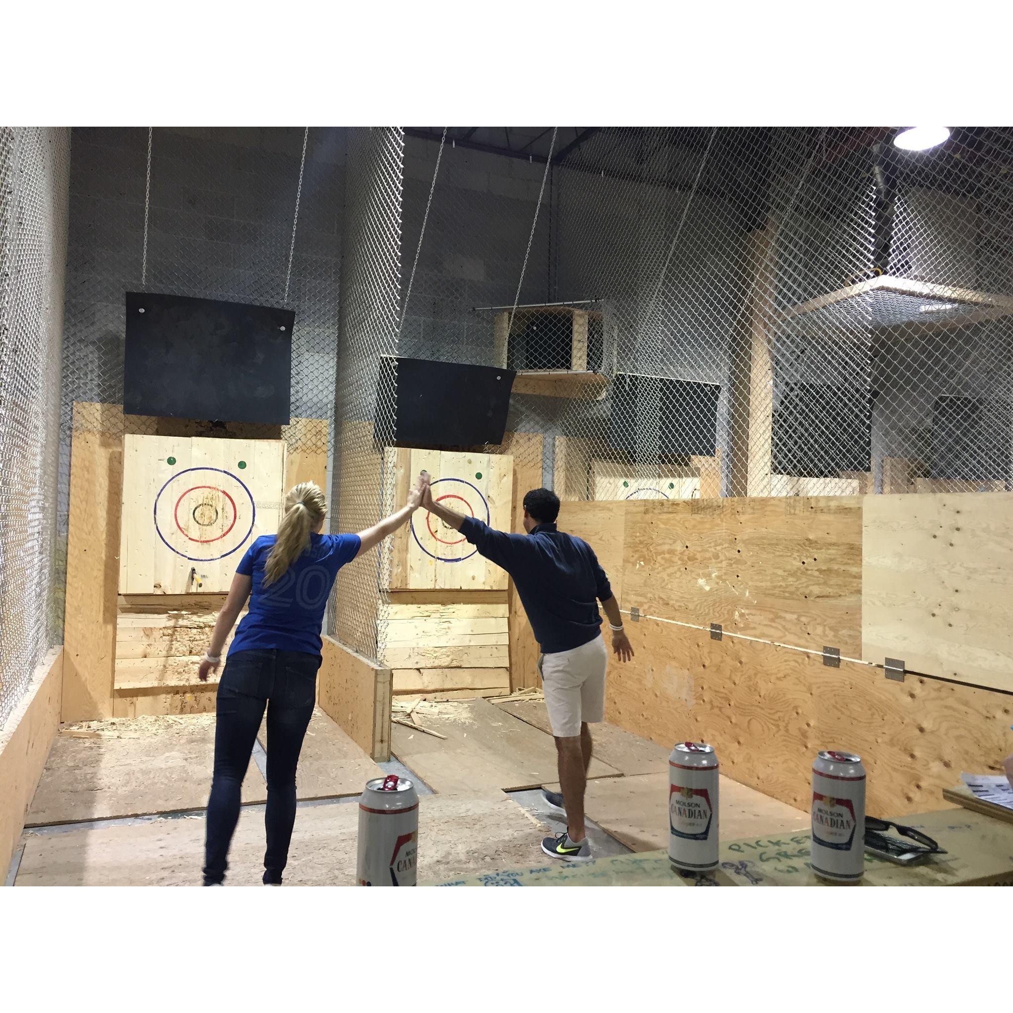 Axe throwing. Always a team.